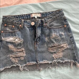 Express Ripped Denim Mini Skirt - Blue